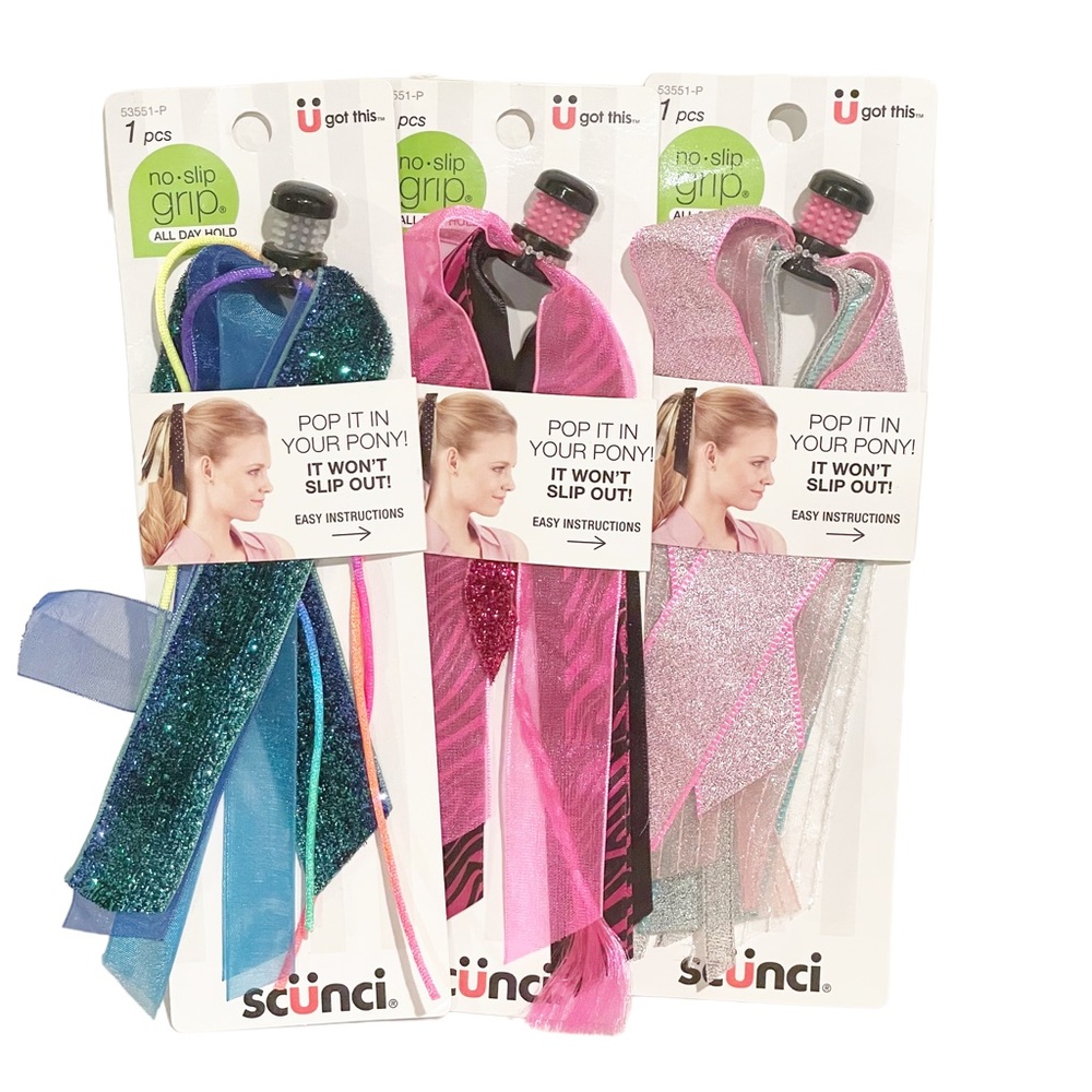 Scunci No Slip Grip All Day Hold Pop It In Your Pony Pink White Multi Color NEW